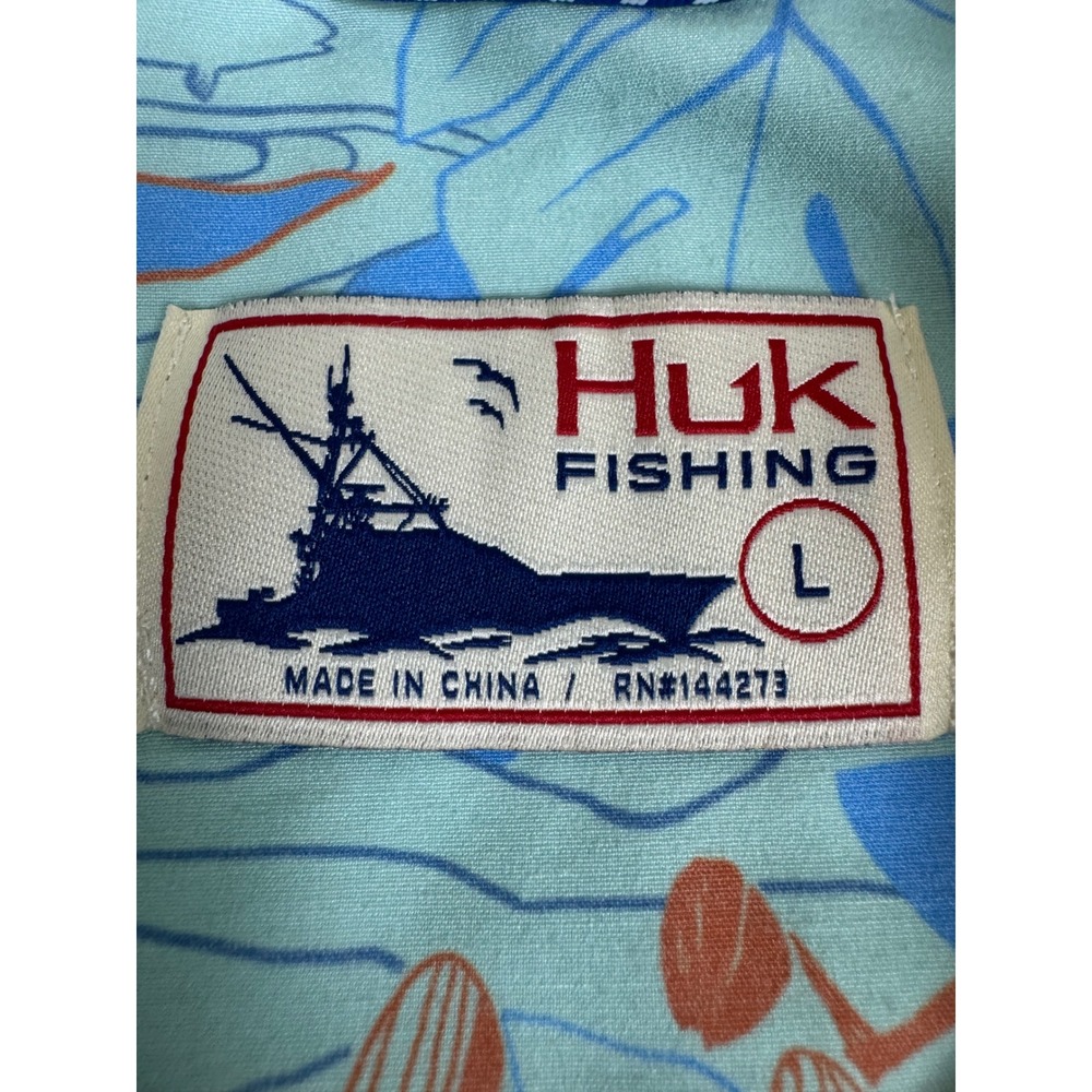 Lot of 2 Huk Fishing Shirts Mens Large Short Sleeve Button Down Floral Tropical - Picture 10 of 16